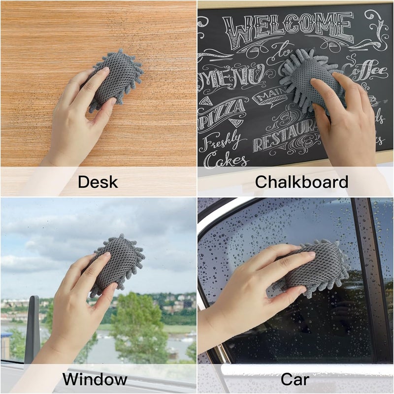 SITHON 4 Pieces Magnetic Microfiber Shag Whiteboard Eraser, Washable Microfiber Shag Dry Erase Board Eraser for Markers, Chalk, Home and Office (Gray) - Image 5